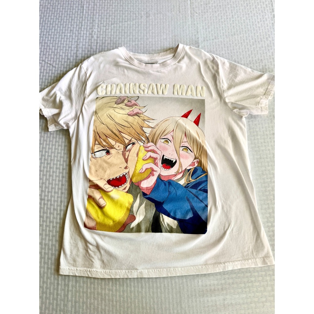 Chainsaw Man Anime Graphic Tee Denji Power Crunchyroll White Shirt Mens Large